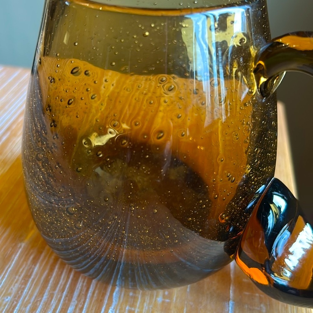 Vintage Hand Blown Amber Glass Mug Large Handle Smooth Pontil Heavy - Picture 8 of 13